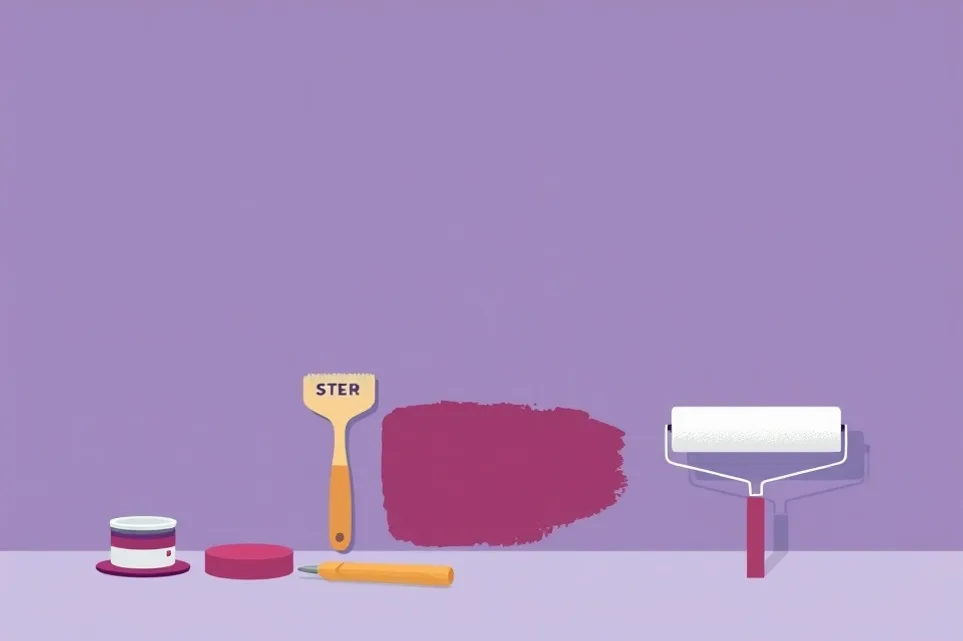 Outils de peinture disposés dans l'ordre des étapes du chantier